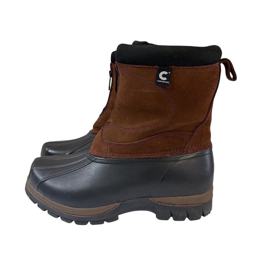 Comfortemp Womens Brown Suede Black Rubber Front Zip Duck Boots Size 8